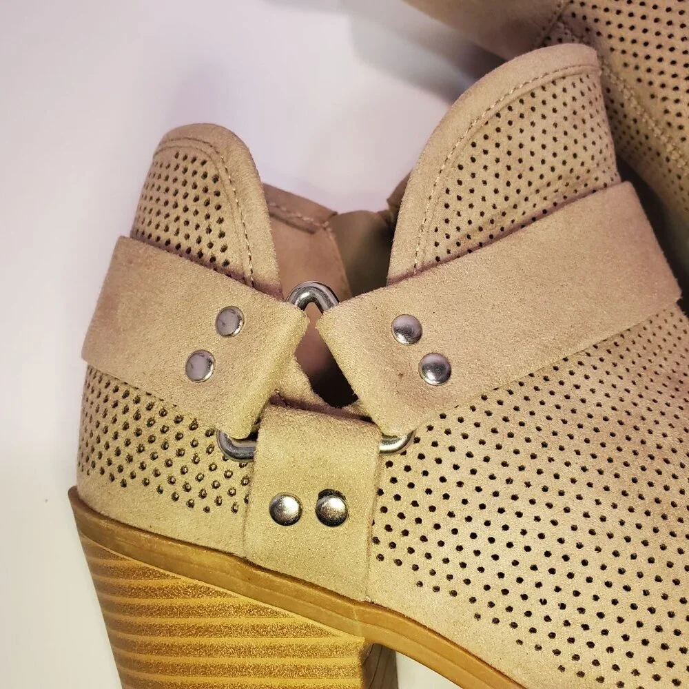 Fergalicious Augustine Open Toe Ankle Booties Side Zipper Entry Tan Size 38 - Picture 7 of 11